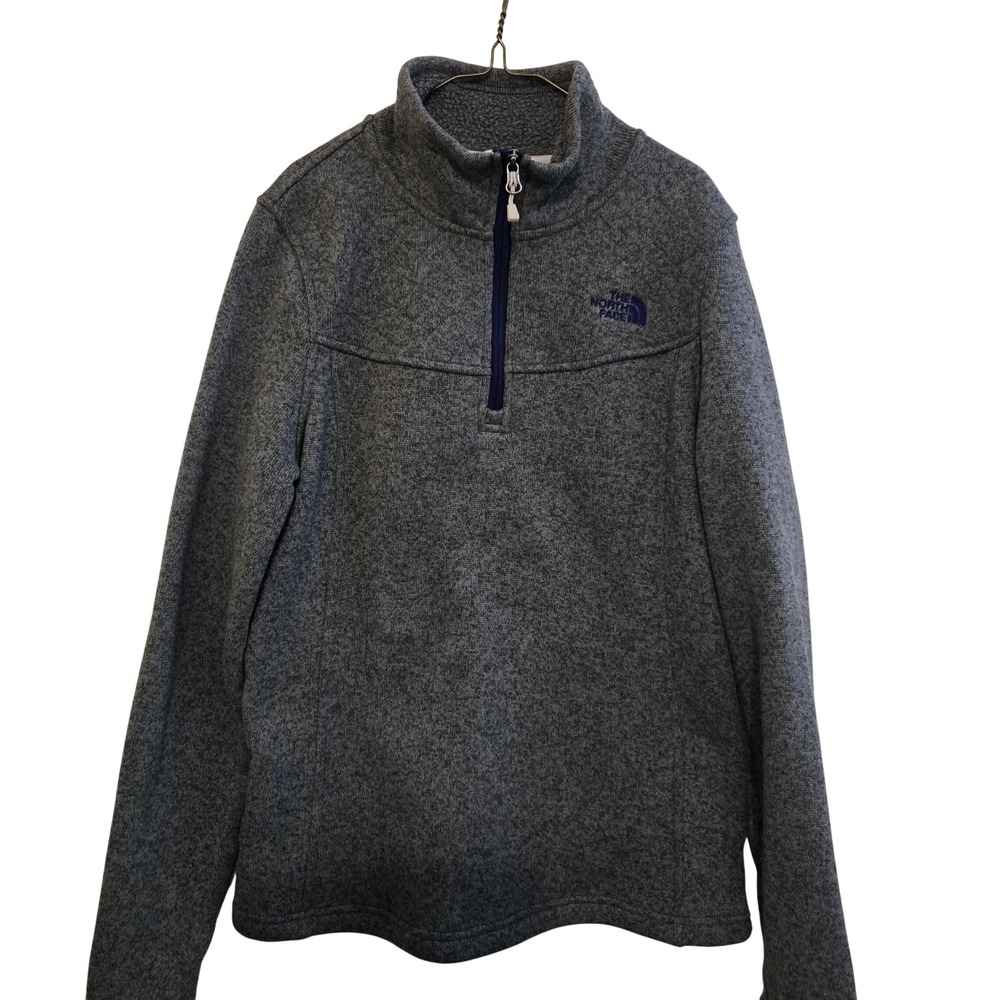 The North Face Mens Fleece 1/4 Zip Pullover Sweater GreyPurple Logo Embroidery M